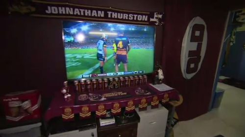 Mr Serrurier's man-cave also includes a Queensland Maroons section.