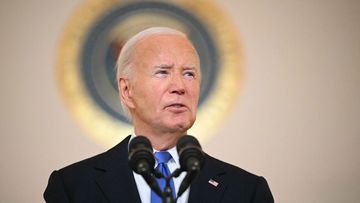 US President Joe Biden delivers remarks on the Supreme Court&#x27;s immunity ruling at the Cross Hall of the White House in Washington, DC on July 1.