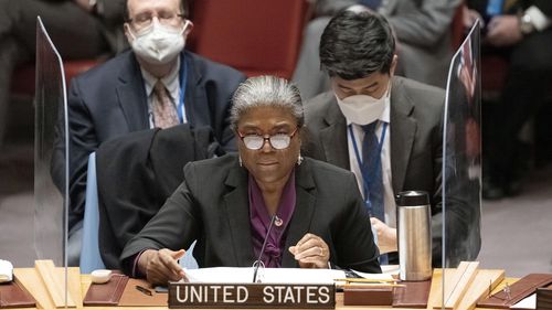 US Ambassador to the United Nations Linda Thomas-Greenfield spoke at the emergency UN Security Council meeting on Ukraine on Monday. 