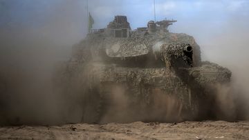 A German army Main battle tank Leopard 2A6 maneuvers during a visit by German President Frank-Walter Steinmeier to the Training Range in Pabrade, north of the capital Vilnius, Lithuania, May 30, 2023.