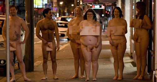 The photo shoot will involve bodies painted in the colours of a "gumball machine" against a graffiti backdrop while on Monday people will strip off atop a Woolworths car park. Picture: AAP