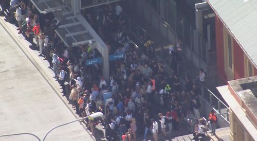 Crowds of people at Parramatta station amid major delays on Sydney trains.