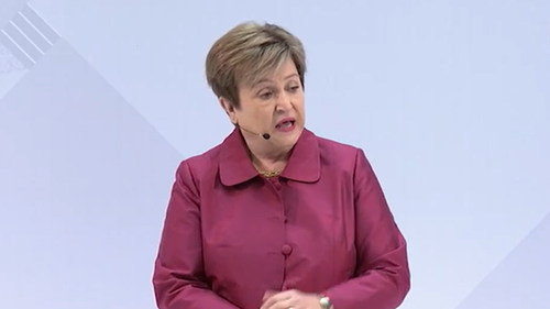 IMF managing director Kristalina Georgieva delivering a keynote address in Washington yesterday.