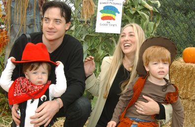 Brendan Fraser with his then-wife Afton and their sons Holden and Griffin at the Camp Ronald McDonald for Good Times Halloween Carnival in 2005.