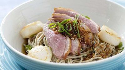 Duck and sea scallop soba noodles