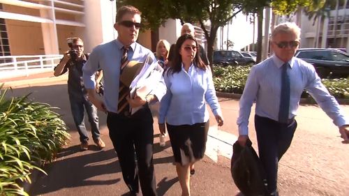 Ms Kamitsis (centre) was an "intimate friend" of the accused, the court heard. (9NEWS)