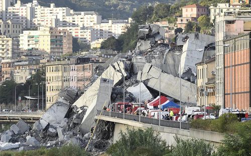 An 80m span of the Morandi Bridge came crashing down at 11.30am on Tuesday local time.