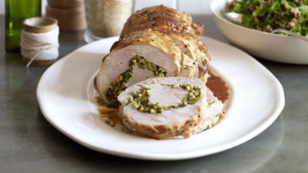 Rolled turkey breast with pine nuts, coriander and preserved lemon