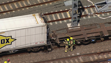 The freight train caught fire at Hornsby Station in Sydney&#x27;s north west today. 