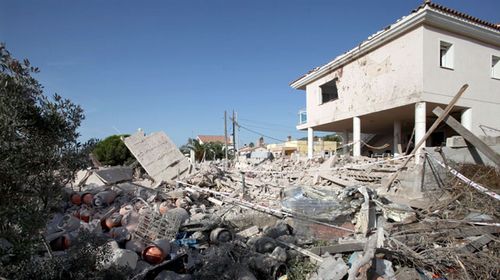 The remains of the house destroyed by a gas leak explosion in the village of Alcanar, Catalonia. Some media are reporting that Catalonian Police suspect that this may be linked to the terrorist attack committed at Las Ramblas in Barcelona. (AAP)