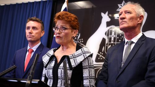 Pauline Hanson with James Ashby and Steve Dickson.