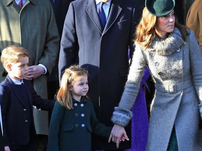 Prince William, Duke of Cambridge, Prince George, Princess Charlotte and Catherine, Duchess of Cambridge attend the Christmas Day Church service at Church of St Mary Magdalene on the Sandringham estate on December 25, 2019 in King's Lynn, United Kingdom