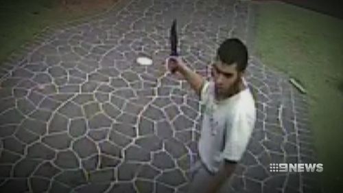 Ihsas Khan caught on CCTV wielding a hunting knife. Picture: A Current Affair