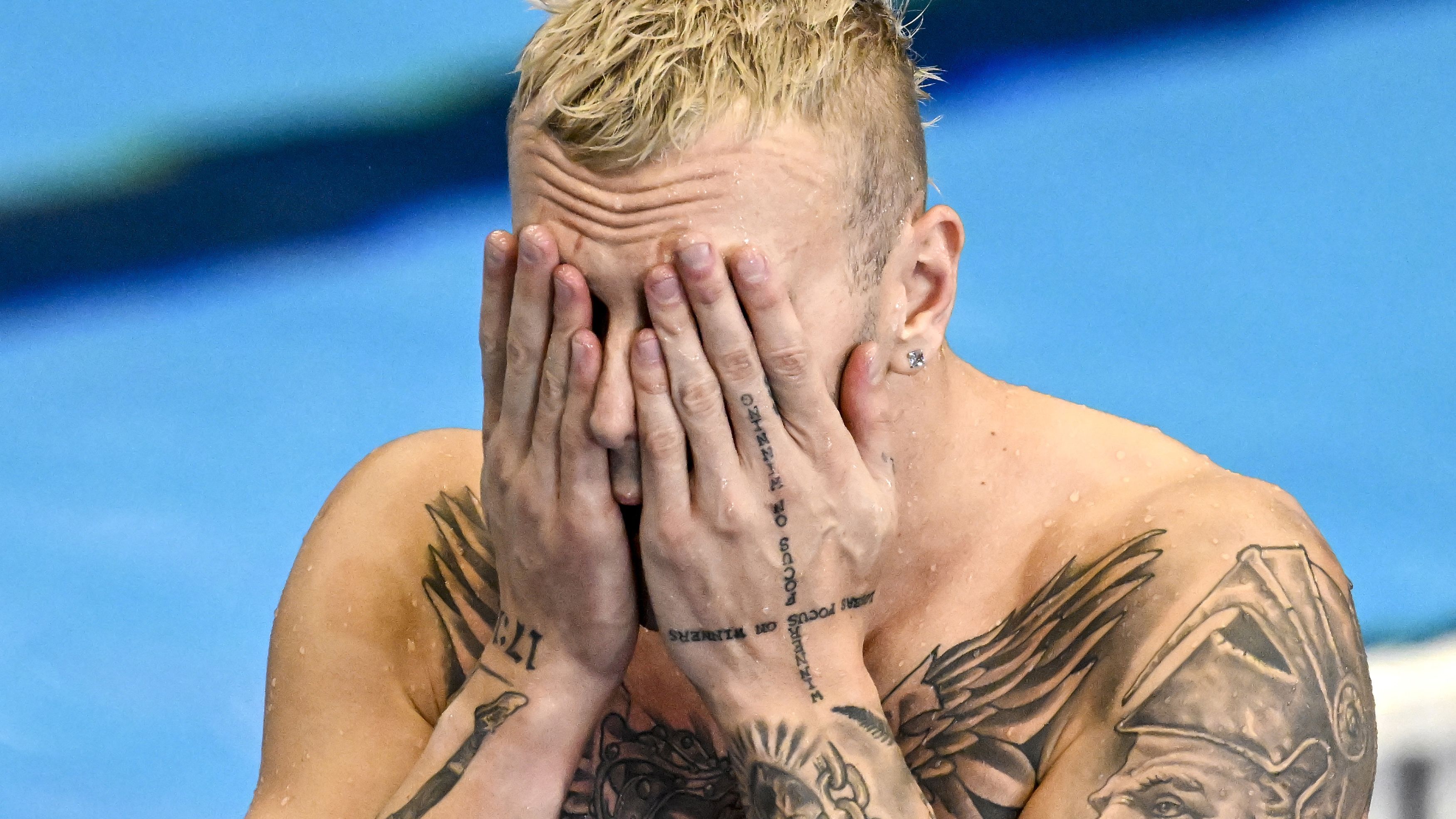 Kyle Chalmers of Australia reacts after competing in the 100m Freestyle Men Final during the 20th World Aquatics Championships at the Marine Messe Hall A in Fukuoka (Japan), July 27rd, 2023. Kyle Chalmers placed first winning the gold medal