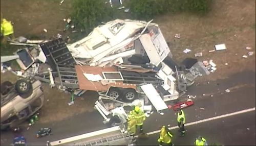 Sydney news Hume Highway crash car caravan