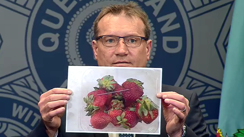 There are copy-cat fears after a rod was found inside a package of strawberries in Gatton this morning. 
