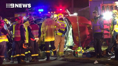 Emergency services were called to Campbelltown Road at Woodbine following reports eight cars had collided and one had caught fire. Picture: 9NEWS.