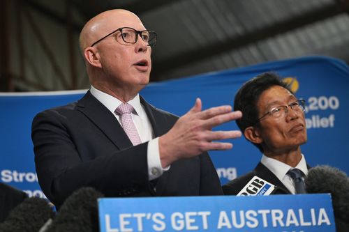 PERTH, AUSTRALIA - MAY 02: Opposition Leader Peter Dutton speaks during a press conference in the electorate of Tangney and suburb of Myaree on May 02, 2025 in Perth, Australia. Australia will hold a federal election on May 3. (Photo by Dan Peled/Getty Images)