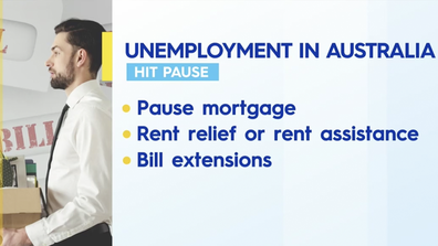 If you find yourself unemployed 'hit pause' on mortgages and seek assistance on rent and bills.
