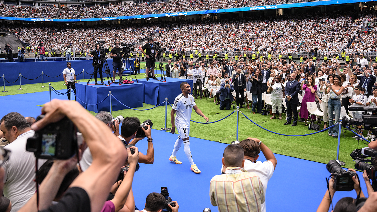 Real Madrid&#x27;s new signing Kylian Mbappe is unveiled at Estadio Santiago Bernabeu.