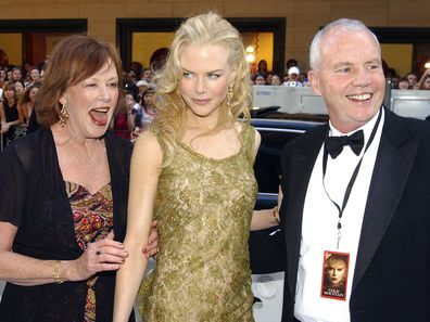 Janelle Kidman, Nicole Kidman and her father Antony Kidman arrive for the Australian premiere of the film Cold Mountain at the State Theatre on December 17, 2003 in Sydney, Australia. 