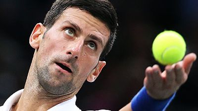 Novak Djokovic starting to serve at Rolex Paris Masters 2021 (Getty)