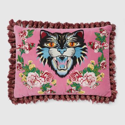 Velvet cushion with Angry Cat embroidery, $2,415