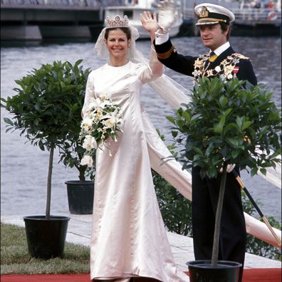Silvia Sommerlath and King Carl XVI Gustav of Sweden on their wedding day, June 19, 1976.