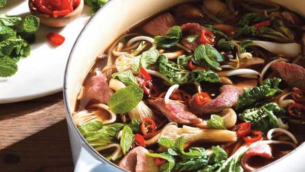 Vietnamese beef pho with noodles