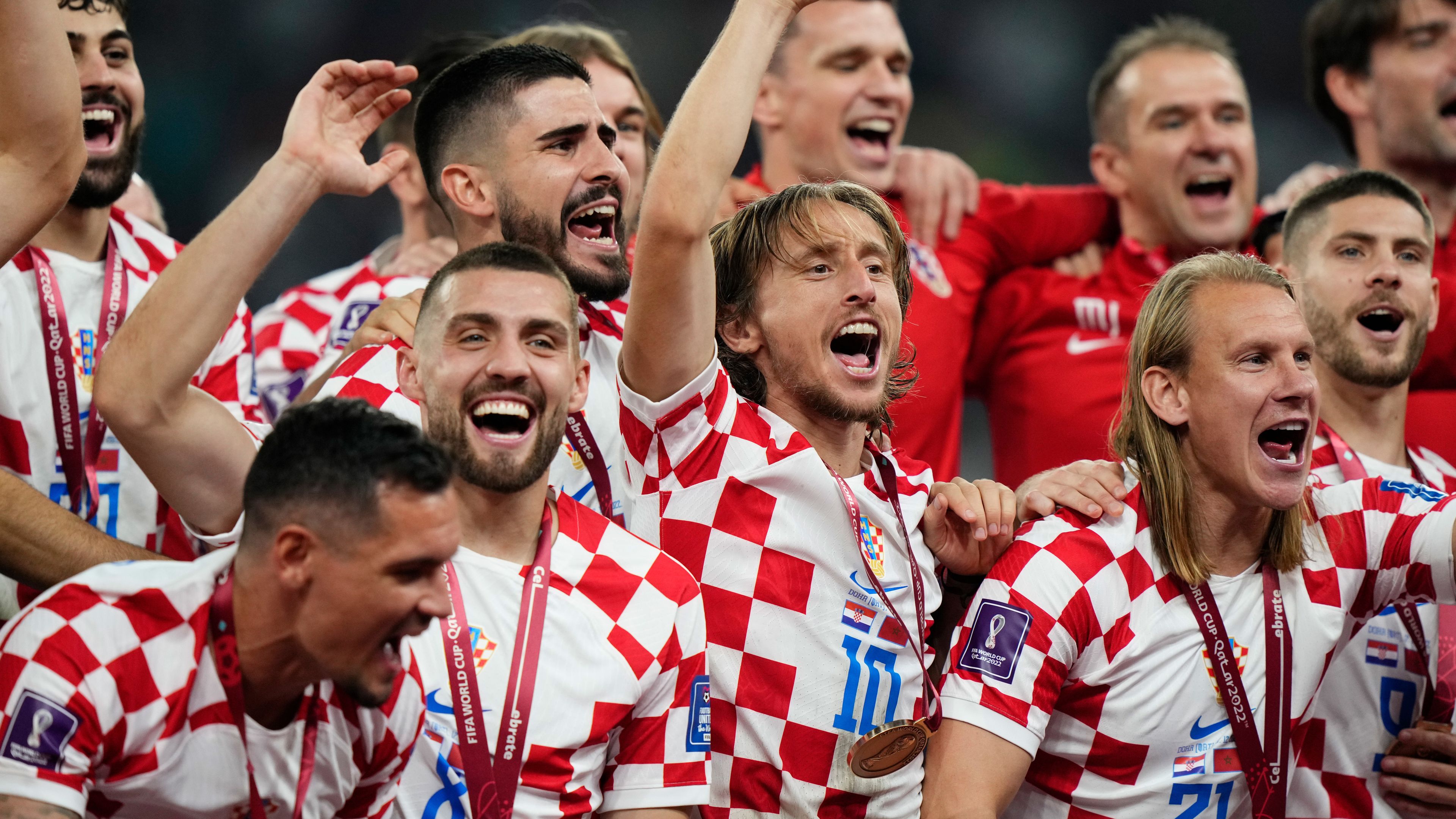 Croatia players celebrates victory after the FIFA World Cup Qatar 2022 Final match between Argentina and France at Lusail Stadium on December 18, 2022 in Lusail City, Qatar. (Photo by Jose Breton/Pics Action/NurPhoto via Getty Images)