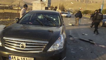 This photo released by the semi-official Fars News Agency shows the scene where Mohsen Fakhrizadeh was killed in Absard, a small city just east of the capital, Tehran, Iran, Friday, Nov. 27, 2020