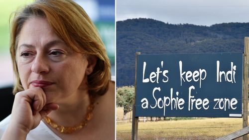 Anti Sophie signs campaigning against Former Federal Liberal frontbencher Sophie Mirabella (left) during the 2016 election. 