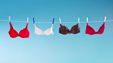 Bras hanging on washing line