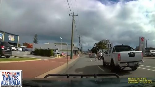 The cyclist appeared to be riding through oncoming traffic. (Dashcam Owners Australia)