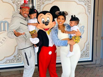 Nick Cannon, Abby De La Rosa and their twin sons Zion and Zillion on the boys' first birthday at Disneyland