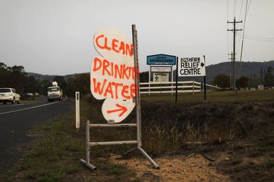 The Cobargo Community Relief Centre is seen at the Cobargo Showgrounds after the New Year's Eve bushfires that ravaged the town and surrounding areas of the NSW South Coast, Friday, January 10, 2020. The centre acts as a refuge for members of the community affected by bushfire, providing a place to camp, toilets, showers and also provides supplies to those in need. Alfredo and other centre organisers hold daily meetings to relay information and messages to those affected. 10 January 2020. 