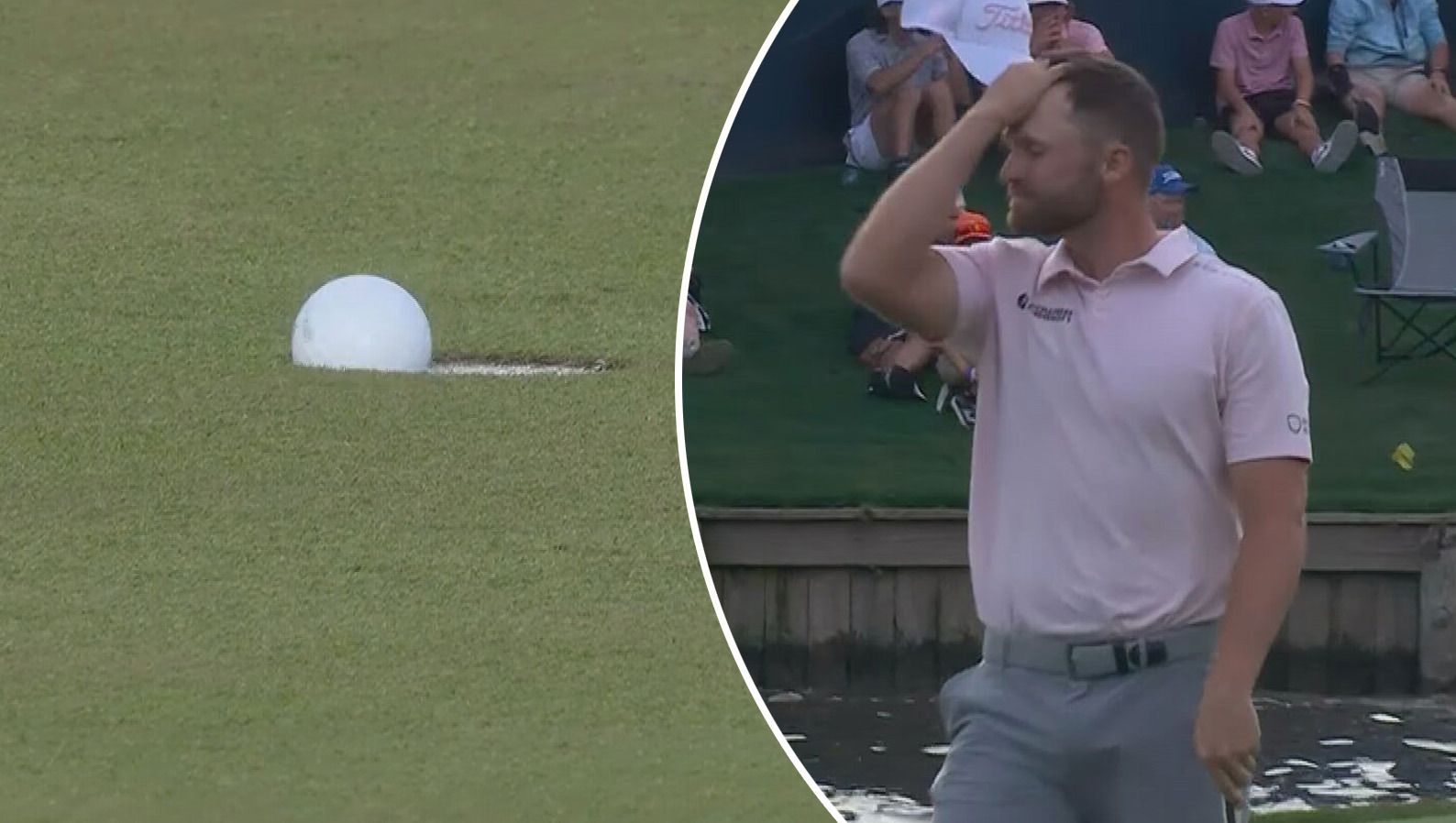 Wyndham Clark watches his birdie putt lip out at The Players Championship.