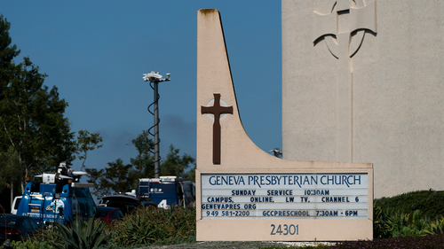 Police are investigating a deadly shooting at the church following Sunday services, in which they said parishioners hog-tied and detained a man in his 60s who opened fire. (AP Photo/Jae C. Hong)