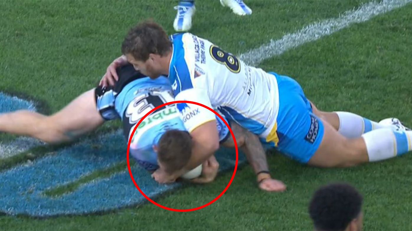 Gold Coast hard man Jarrod Wallace in hot water after ugly high shot in Titans' loss to Sharks
