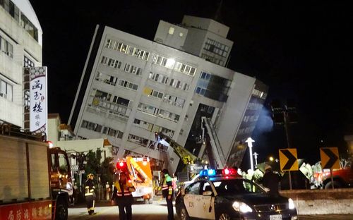 A building in Taiwan is on the verge of collapse after the earthquake struck 21km off its coast. (AAP)