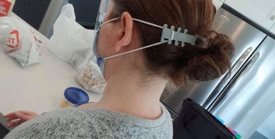 Quinn's contraption takes the pressure off healthcare worker's ears with a single strap.