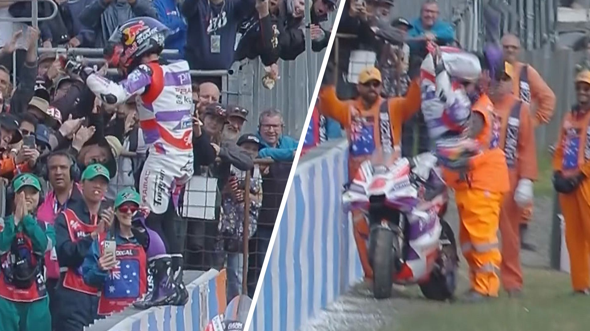 Johann Zarco celebrated his maiden MotoGP victory in the Australian Grand Prix by doing a backflip off a fence.