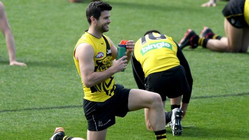 Trent Cotchin of the Tigers is seen during the team's training session at Punt Road Oval in Melbourne today. (AAP)