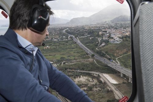 Italian Premier Giuseppe Conte surveyed the damaged areas of Sicily by helicopter.