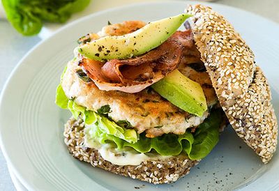 Chicken burger with avo and bacon