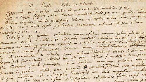 A handwritten manuscript penned by Isaac Newton, about toad vomit lozenges and the black plague.