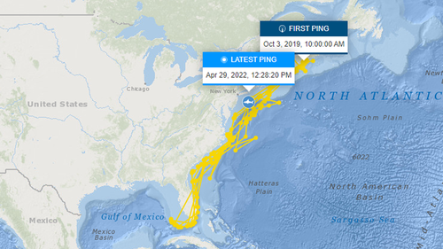 Ironbound has been cruising up and down the US east coast after being tagged in October 2019.