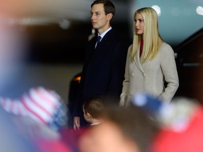 Ivanka Trump and Jared Kushner listen as President Donald Trump speaks at a campaign rally at Atlantic Aviation on September 22, 2020 in Moon Township, Pennsylvania.