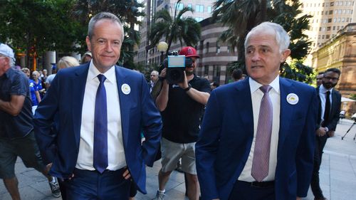 Leader of the Opposition Bill Shorten and Prime Minister Malcolm Turnbull arrive for the final public hearing to mark the end of the Royal Commission into Institutional Responses to Child Sexual Abuse in Sydney (AAP Image/Mick Tsikas)