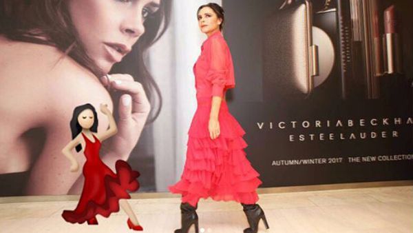Style twins - Victoria B and the dancing lady emoji. Image: Instagram/@Victoriabeckham 